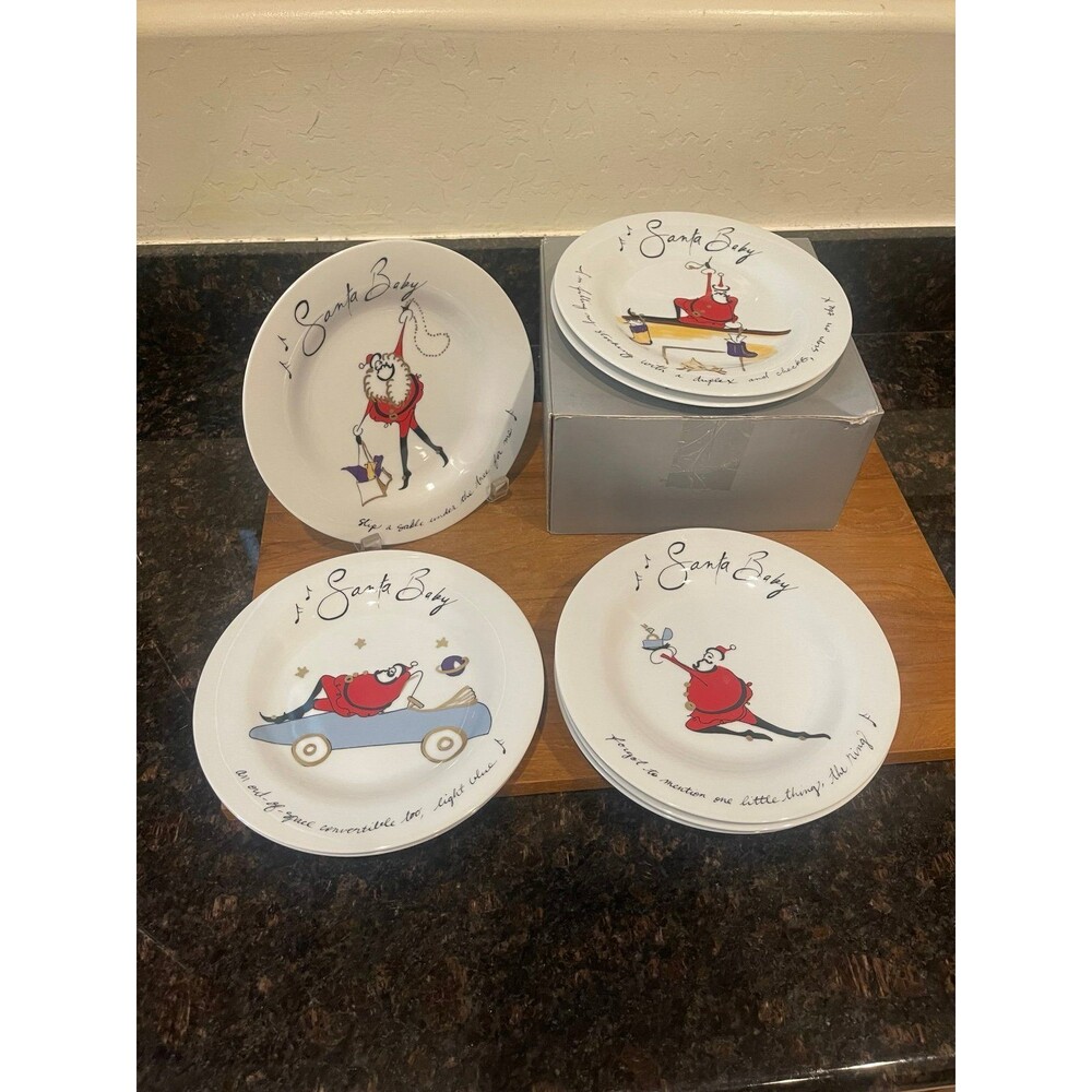 Set of 8 Pottery Barn SANTA BABY Dessert Plates